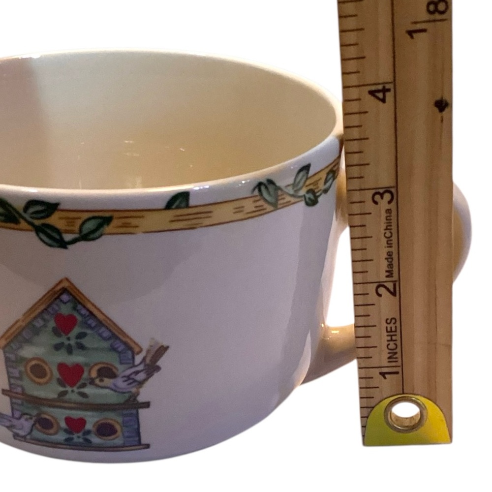 Thomson Pottery Birdhouse Jumbo Soup Mug 24 oz Hearts Vine Border - Picture 4 of 6